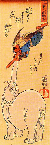 Utagawa Kuniyoshi, Elephant catching a flying tengu