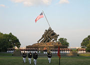 Sunset Parade at USMC War Memorial with the Ceremonial Marchers and Silent Drill Platoon of Marine Barracks Washington.