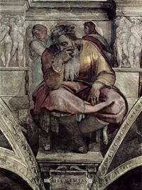 Michelangelo's Jeremiah on the ceiling of the Sistine Chapel.