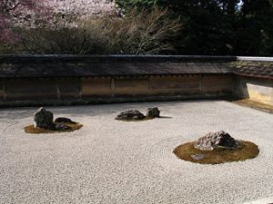 The dry garden at Ryōan-ji, a Rinzai Zen temple in Kyoto.