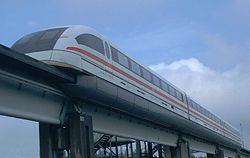 Transrapid maglev train on the test track at Emsland, Germany
