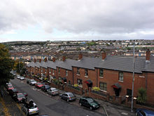 The Bogside in 2005. The area has been substantially redeveloped since 1969, with the demolition of much of the old slum housing.