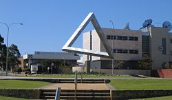 Impossible Triangle sculpture, East Perth, Australia. The structure is actually disjointed, and was photographed from one of the two spots that it was designed to be seen from.More pictures from other angles.