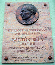 Béla Bartók memorial plaque in Baja
