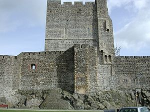 The east wall and keep of Carrickfergus Castle.