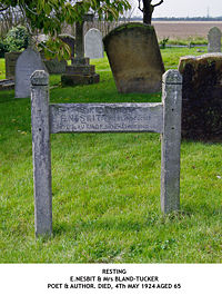 E. Nesbit's grave marker in St. Mary In the Marsh churchyard, Romney Marsh, Kent, UK.