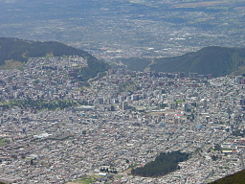 Northern Quito as seen from the Telefériqo (Aerial tramway) Station at Cruz Loma at about 13,284 ft; 4,000 m.