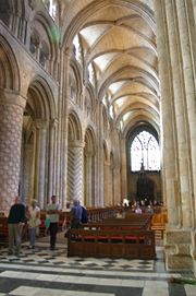 Durham Cathedral, England, has decorated masonry columns and the earliest pointed high ribs.pic Nina Aldin Thune