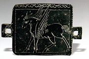 Parthian era bronze plate with Pegasus depiction, excavated in Masjed Soleiman, Khuzestan, Iran