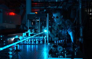 Experiment with a laser (US Military).