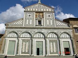 San Miniato al Monte, Florence, presents of polychrome marble facade favored in Tuscany.
