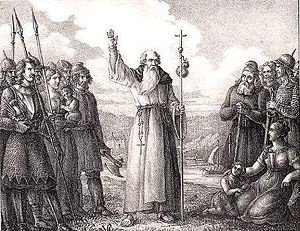 Ansgar preaches to the Swedes, etching by Hugo Hamilton (1830)