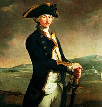 Captain Horatio Nelson, painted by John Francis Rigaud in 1781, with Fort San Juan—the scene of his most notable achievement to date—in the background