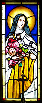 Depiction of Saint Thérèse in stained glass