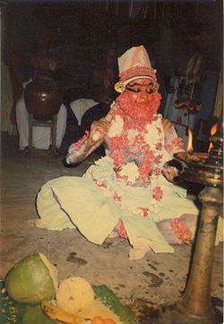 Kapali in Mattavilasaprahasana in ritualistic Kutiyattam (age old Sanskrit theatre tradition) performed at Temples of Northern Kerala: Artist:Mani Damodara Chakyar.