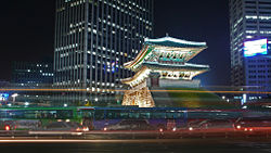 Traffic at night around Namdaemun, Seoul