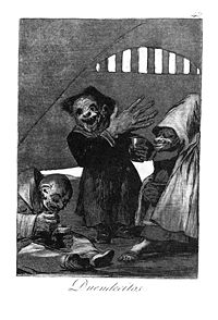 "Little Goblins" from the Los Caprichos set of aquatint prints created by Francisco Goya in 1799.