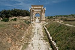 Arch of Roman emperor Lucius Septimius Severus (146-211 C.E.) in Leptis Magna