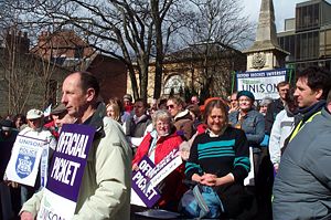 A rally of the trade union UNISON in Oxford during a strike in 2006.