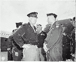 Clay with General D.D. Eisenhower at Gatow Airport in Berlin during the Potsdam Conference in 1945.