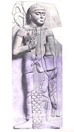 Vedika pillar with Greek warrior. Bharhut, Madhya Pradesh, Sunga Period, c. 100-80B.C.E. Reddish brown sandstone. Indian Museum, Calcutta (drawing).
