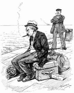 Hoist with this own petard.Mr. Ramsay Macdonald (Champion of Independent Labour). "Of course I'm all for peaceful picketing - on principle. But it must be applied to the proper parties." Cartoon from Punch June 20, 1917