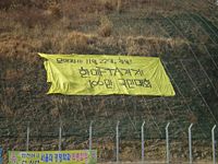 Banner opposing the free trade agreement between the US and South Korea in Hapcheon, Gyeongsangnam-do, South Korea.