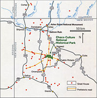 Prehistoric roads and Great Houses in the San Juan Basin.