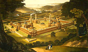 New Harmony, Indiana, a utopian attempt; depicted as proposed by Robert Owen