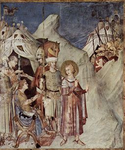 Martin renounces his weapons, fresco by Simone Martini, Cappella di San Martino, Assisi, Italy.