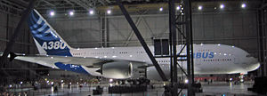 The first completed Airbus A380 at the "A380 Reveal" event in Toulouse. Airbus is a symbol of the globalization of the French and European economy