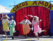 Juggling is often used in circus arts, such as in Jennifer Miller's Circus Amok