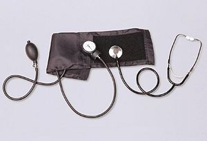 Low blood pressure can be ascertained using a conventional (mechanical) sphygmomanometer with aneroid manometer and stethoscope.
