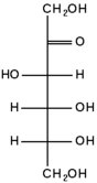 Fructose as a straight-chain carbohydrate (Fischer projection). Fructose is a ketohexose because it has an internal carbonyl group