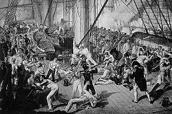 Nelson is shot on the quarterdeck, painted by Denis Dighton, c. 1825