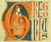 Illustrated manuscript depicting Pope Gregory IX