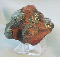 This hematite specimen (kidney ore) consists of iron(III) oxide.
