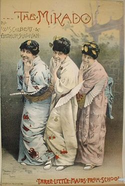 Lithograph of the "Three Little Maids" from The Mikado