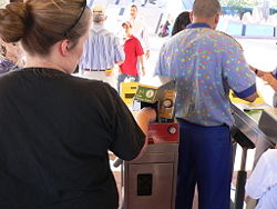 At Disney World, biometric measurements are taken from the fingers of multi-day pass users to ensure that the pass is used by the same person from day to day.