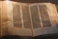 A copy of the Gutenberg Bible, in the Latin Vulgate