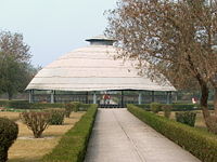 Relic Stupa at Vaishali. A temporary roof protects the excavated ancient stupa of the Licchavis.