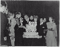 Eleanor Roosevelt with Red Skelton, William Douglas, Lucille Ball, and John Garfield at a Birthday Ball, Washington, D. C., January 29, 1944.