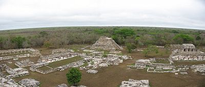 Ruins of Mayapan; following the decline of Chichen Itza's hegemony, regional power in the Yucatán shifted to a new center at Mayapan.