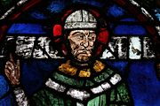 Stained glass window of Thomas Becket in Canterbury Cathedral.