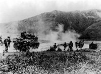 Tanks rolling in to fight off the Japanese near Kohima in World War II.