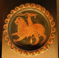 Chimera on a red-figure Apulian plate, ca 350-340 B.C.E. (Musée du Louvre)