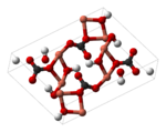 Ball-and-stick model of a unit cell malachite.