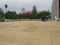 A monument at the US Naval Academy in Annapolis, Maryland, marks the path of Michelson's experiments measuring the speed of light.