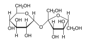 Sucrose. The glycoside bond is represented by the central oxygen atom that holds the two monosaccharide units together.