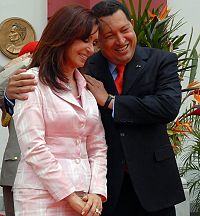 President of Argentina, Cristina Fernández de Kirchner, with Venezuela's president Hugo Chávez 2008-03-05.